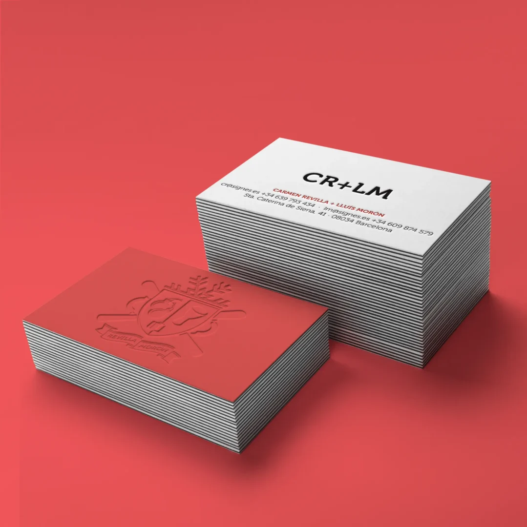 Business Cards for CR * LM in red. Letterpress