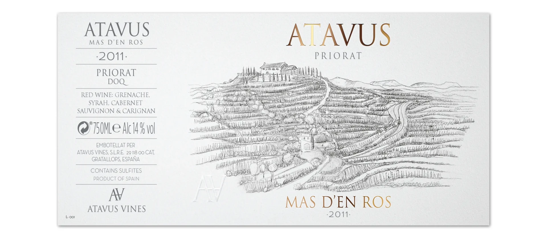 wine label design for mas d'en ros - Atavus priorat, flat