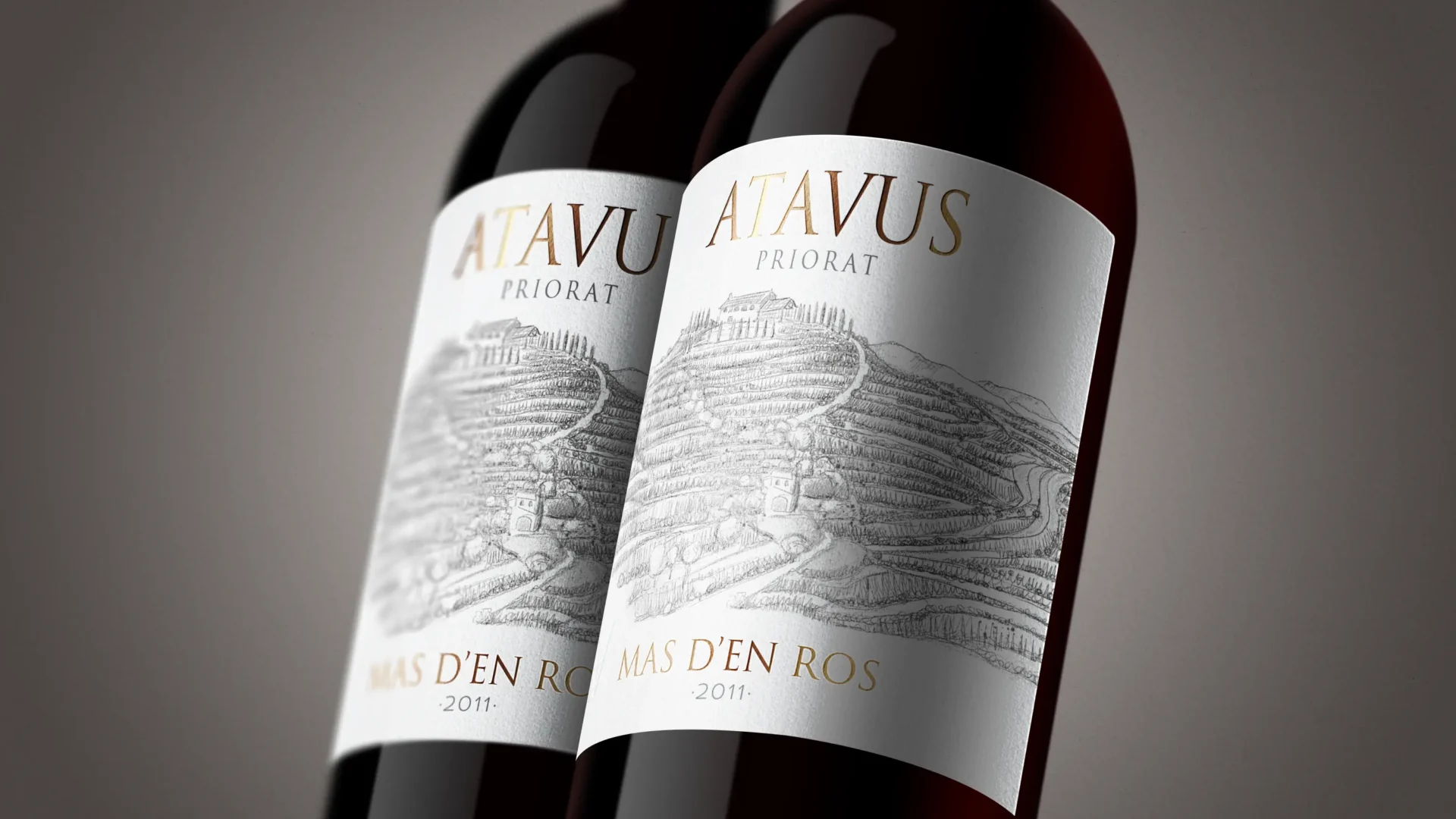 wine label design for mas d'en ros - Atavus priorat, close up