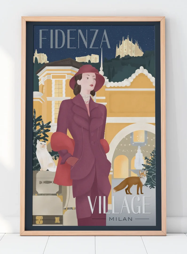 Vintage travel posters for value retail's Bicester Village collection. Design and illustration